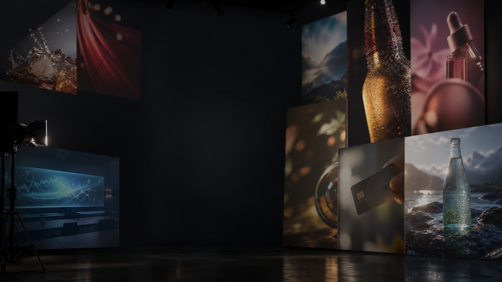 Campaign wall showing multi-category brand work